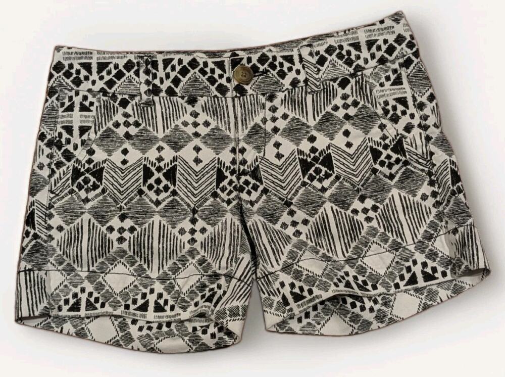American Eagle Womens 0 Shorts Black White Aztec Geometric Boho Stretch AEO